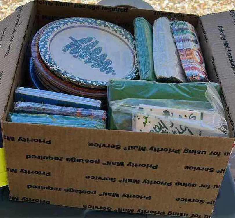 Photo 1 of BOX OF NEW DISPOSABLE PLATES AND NAPKINS