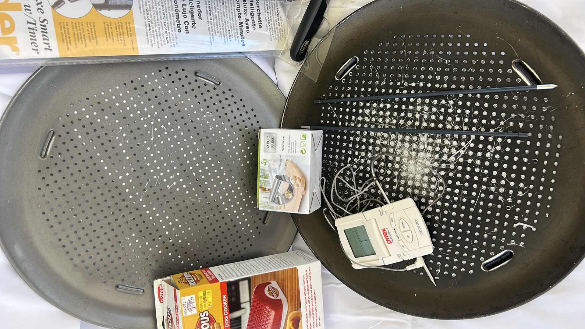 Photo 1 of GOODCOOK AIRPERFECT NONSTICK CARBON STEEL PIZZA PANS, ONEIDA COOKING TOOLS, MICROWAVE HOT DOG COOKER & ASSORTED KITCHENWARE