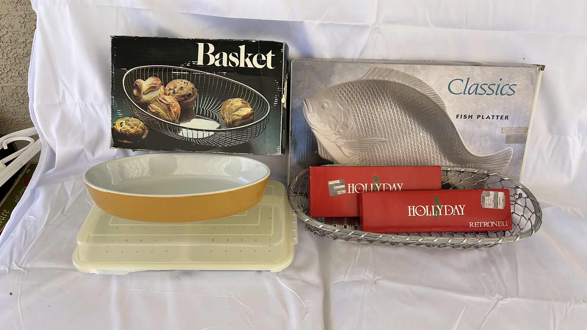 Photo 1 of HOME GOODS - CERAMIC FISH PLATTER, 24K GOLD PLATED UTENSILS, BREAD BASKET, EMILE HENRY DISH FROM FRANCE & MORE