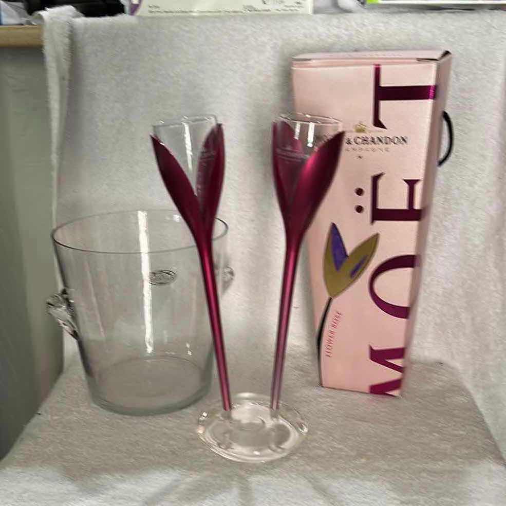 Photo 1 of MOËT & CHANDON FLOWER ROSÉ TULIP CHAMPAGNE GLASS SET WITH ICE BUCKET & GIFT BOX