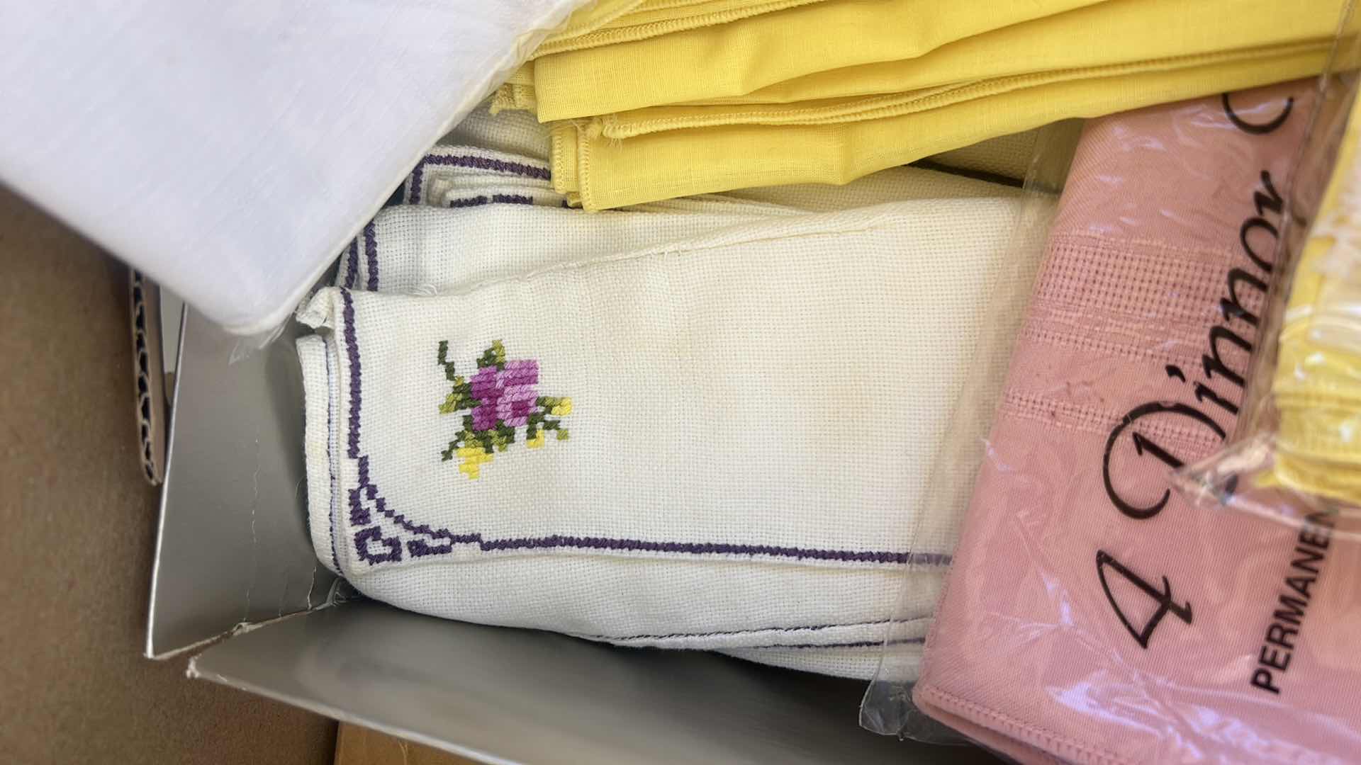 Photo 1 of BOX OF TABLECLOTHS AND CLOTH NAPKINS