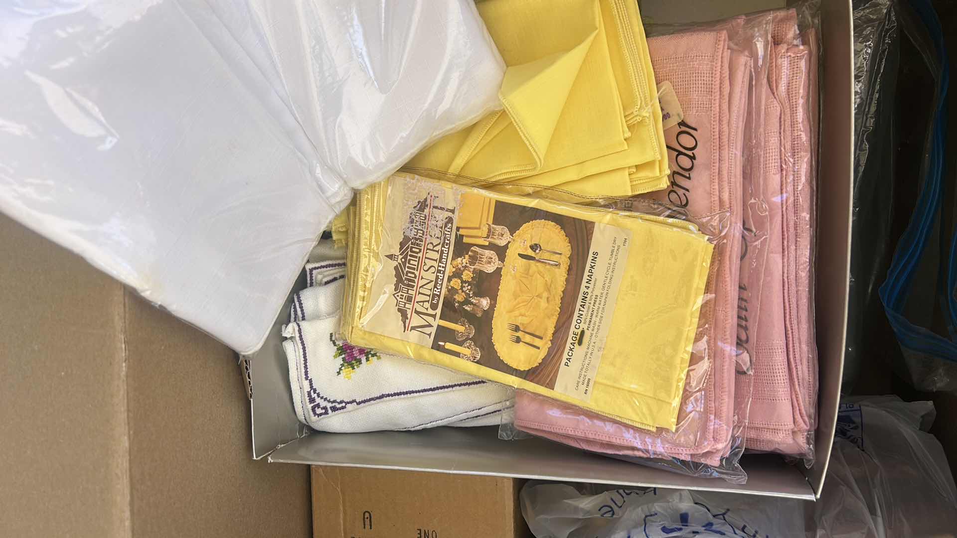 Photo 1 of BOX OF TABLECLOTHS AND CLOTH NAPKINS