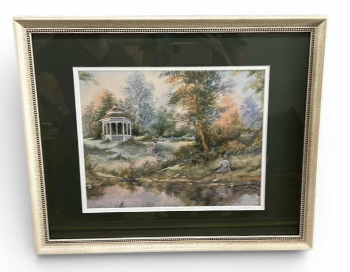Photo 1 of FRAMED, ARTUR A. KAPLAN “PLAYING NEAR GAZEBO” LANDSCAPE ART PRINT 21 1/2” x H17 1/2”