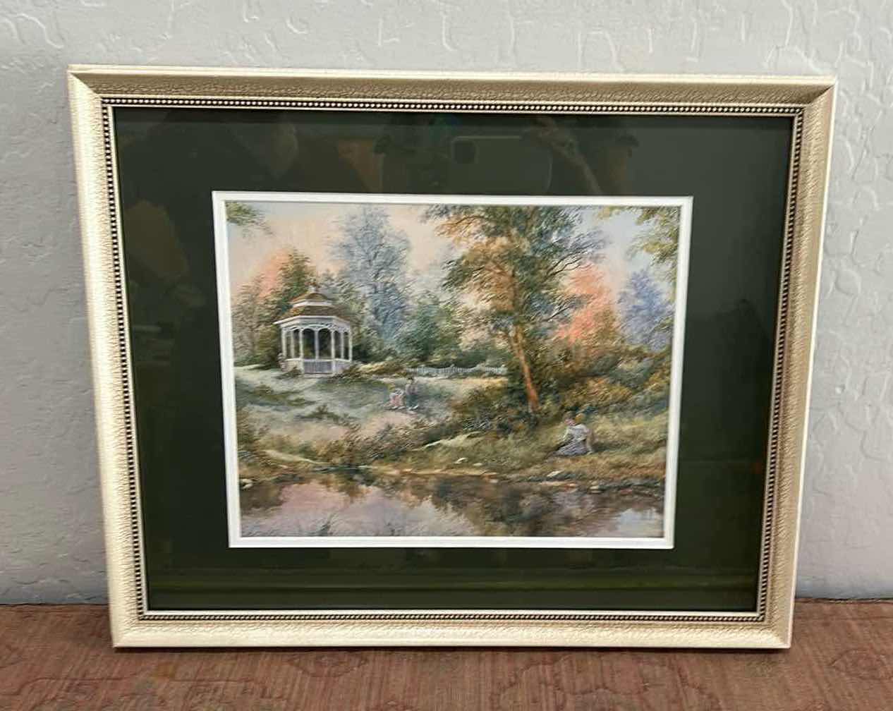 Photo 1 of FRAMED, ARTUR A. KAPLAN “PLAYING NEAR GAZEBO” LANDSCAPE ART PRINT 21 1/2” x H17 1/2”