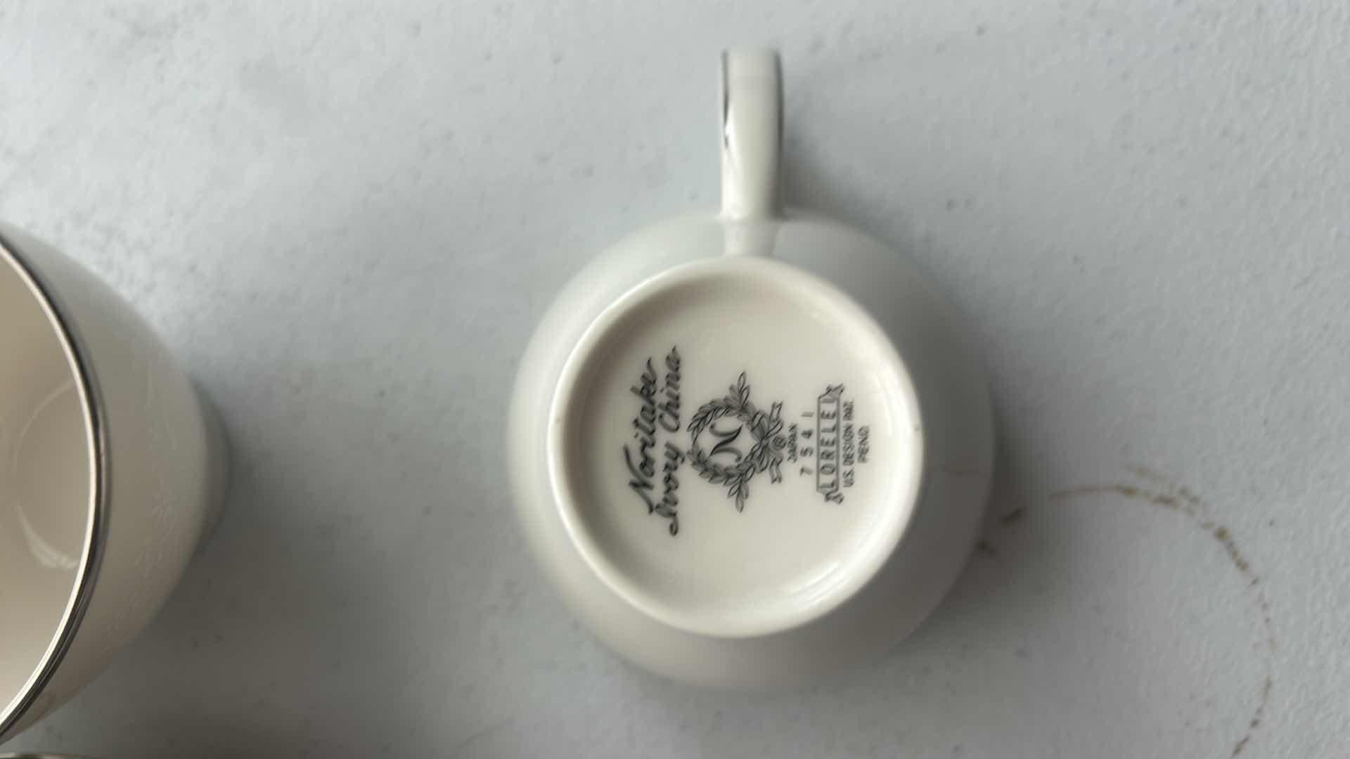 Photo 1 of 5 TEACUPS & SAUCERS, SILVER WHITE, FINE QUALITY CHINA 7964