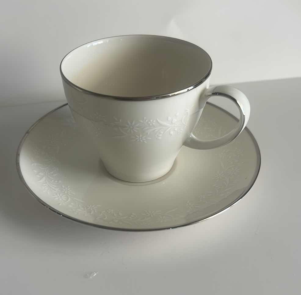 Photo 1 of 5 TEACUPS & SAUCERS, SILVER WHITE, FINE QUALITY CHINA 7964