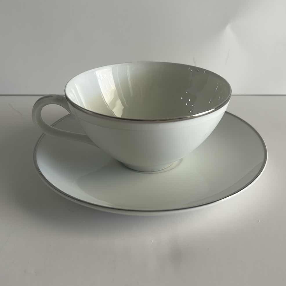 Photo 1 of 4 COFFEE CUPS & SAUCERS, SILVER WHITE, FINE QUALITY CHINA 7964