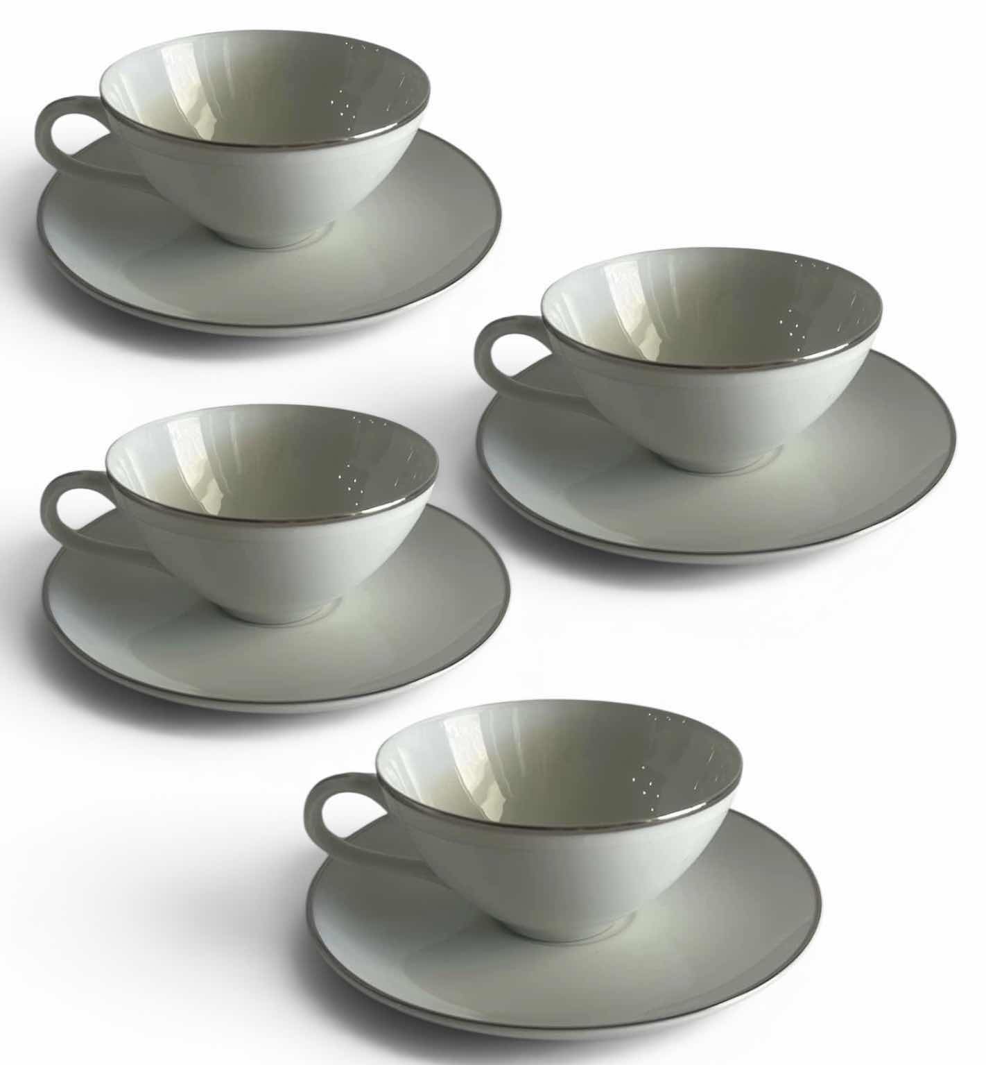 Photo 1 of 4 COFFEE CUPS & SAUCERS, SILVER WHITE, FINE QUALITY CHINA 7964