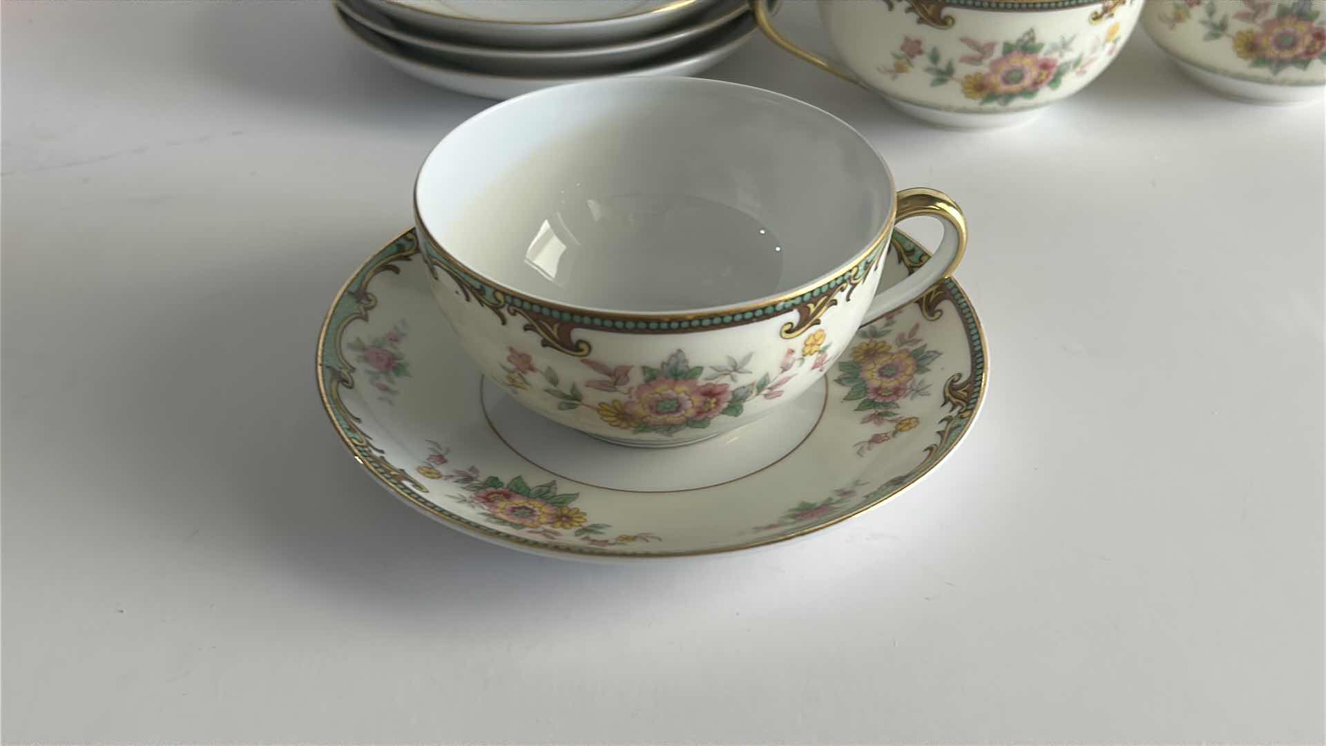 Photo 1 of 4- VINTAGE NORITAKE CLINTONIA TEACUPS & SAUCERS