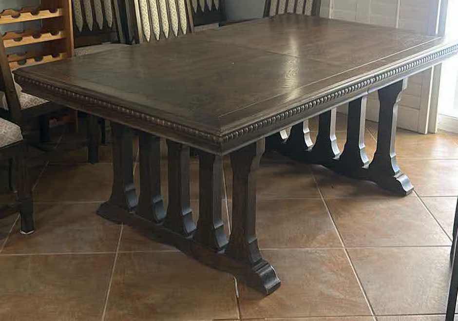 Photo 1 of CUSTOM-CRAFTED TRESTLE-STYLE DINING TABLE AGRAND ARCHITECTURAL DESIGN & RICH ESPRESSO WOOD FINISH. 6’ x 42” x H29”