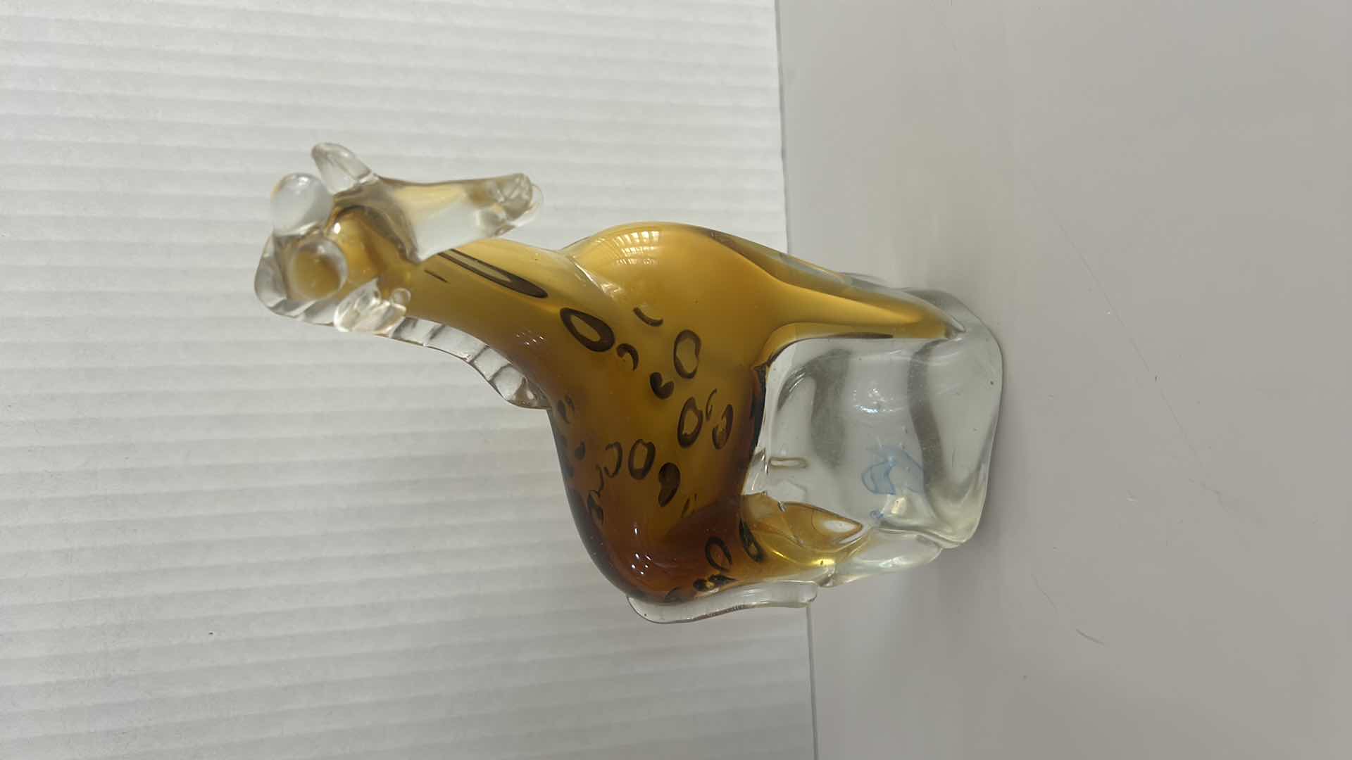 Photo 1 of HAND-BLOWN ART GLASS GIRAFFE FIGURINE W AMBER, CLEAR, & SPOTTED SOMMERSO DESIGN H7.5”