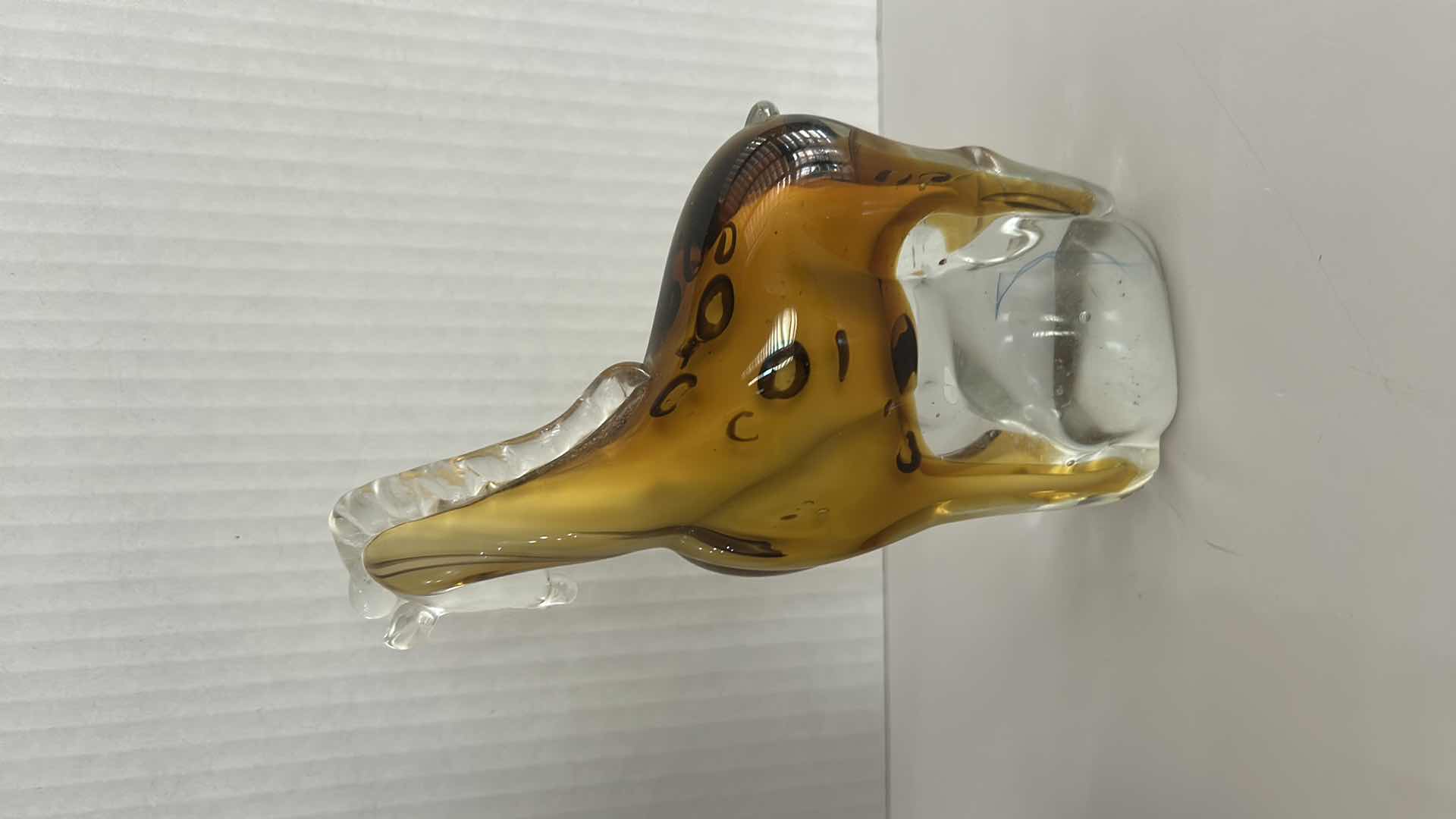 Photo 1 of HAND-BLOWN ART GLASS GIRAFFE FIGURINE W AMBER, CLEAR, & SPOTTED SOMMERSO DESIGN H7.5”