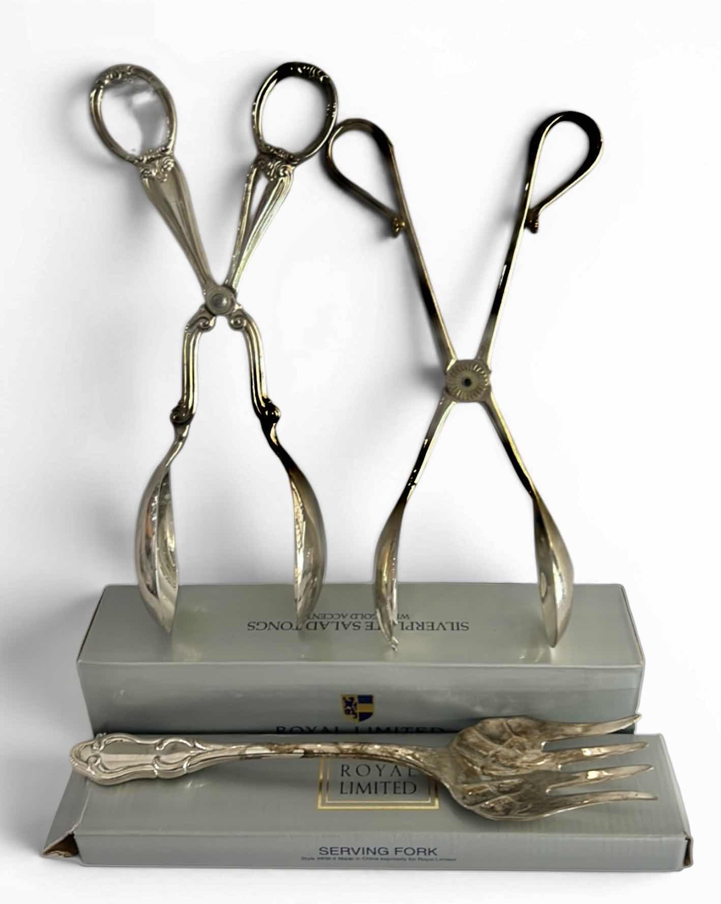 Photo 1 of ROYAL LIMITED SILVER-PLATED SERVING TONGS, SERVING FORK & ADDITIONAL SERVING TONGS