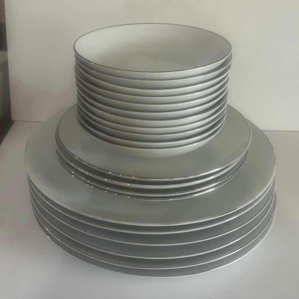 Photo 1 of 20 PC VINTAGE SILVER WHITE FINE QUALITY CHINA DINNERWARE