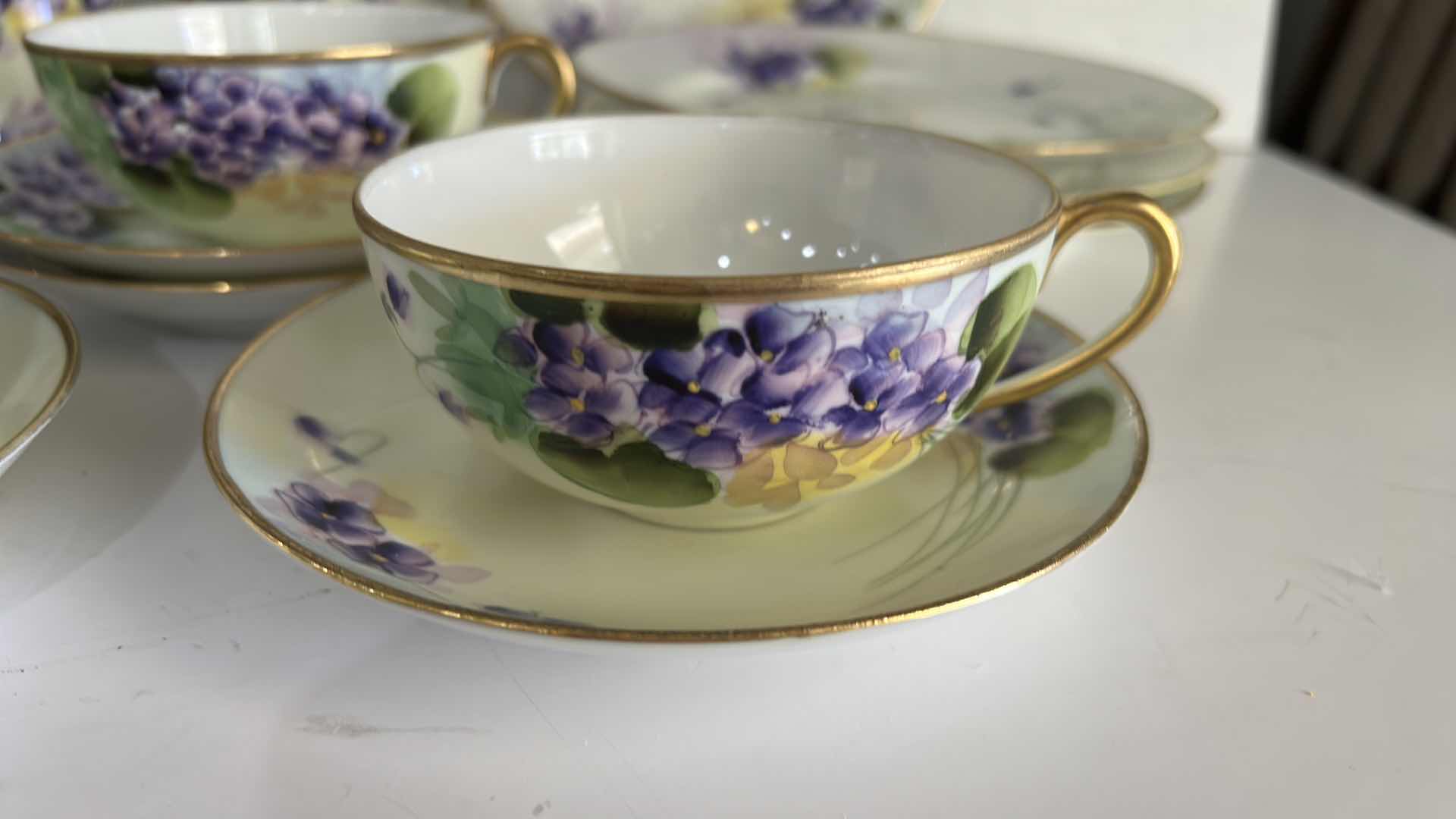 Photo 1 of 13 PC - VINTAGE TE-OH NIPPON HAND-PAINTED PORCELAIN TEA & DESSERT SERVICE SET FEATURING A PURPLE VIOLETS PATTERN