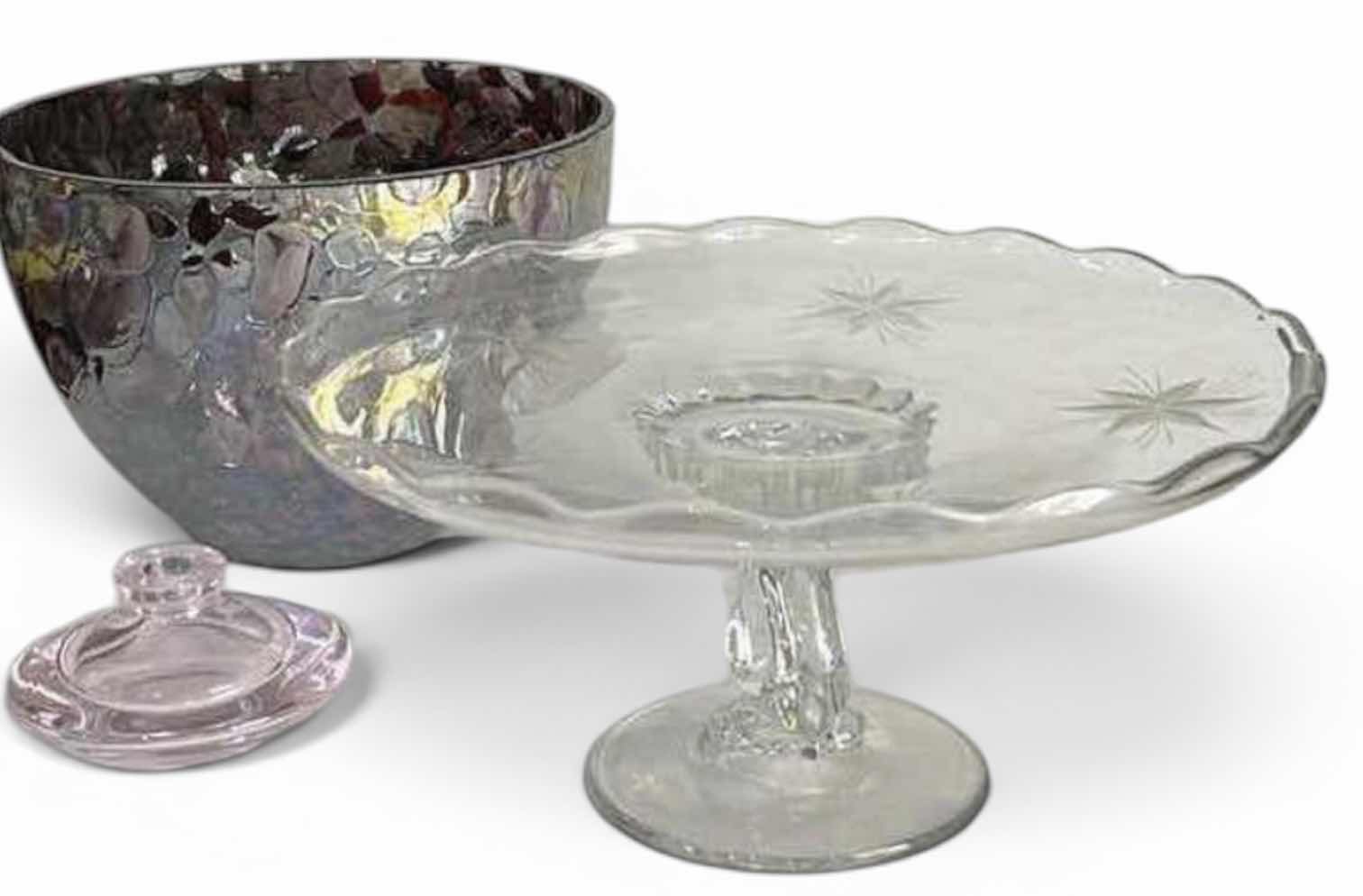 Photo 1 of VINTAGE CAKE, STAND, PINK CANDLE, HOLDER, AND BOWL