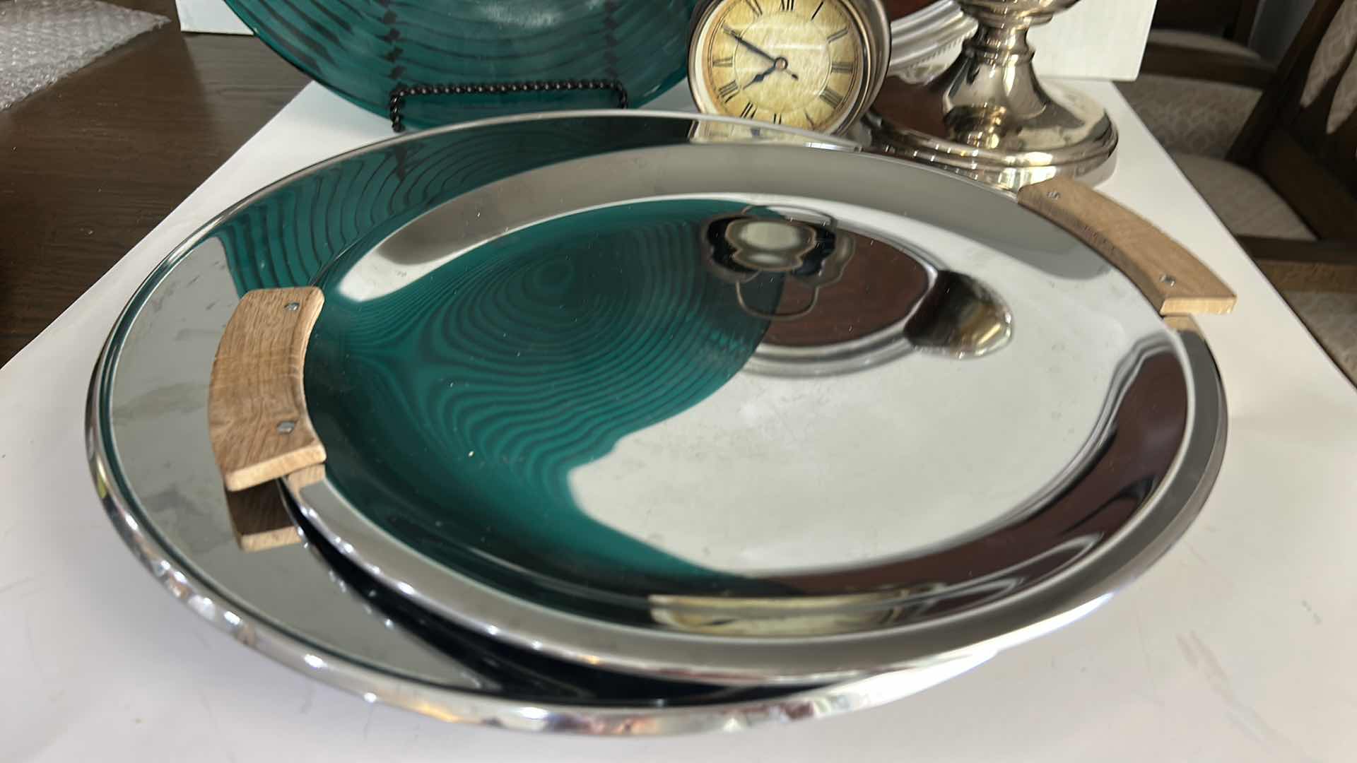 Photo 1 of TRAYS, GLASS PLATE, CLOCK AND CANDLE HOLDER