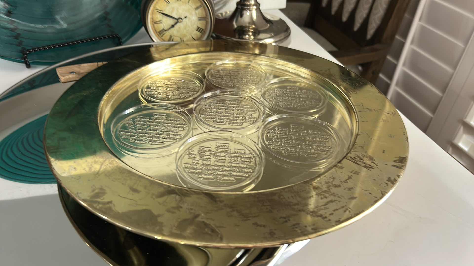 Photo 1 of TRAYS, GLASS PLATE, CLOCK AND CANDLE HOLDER