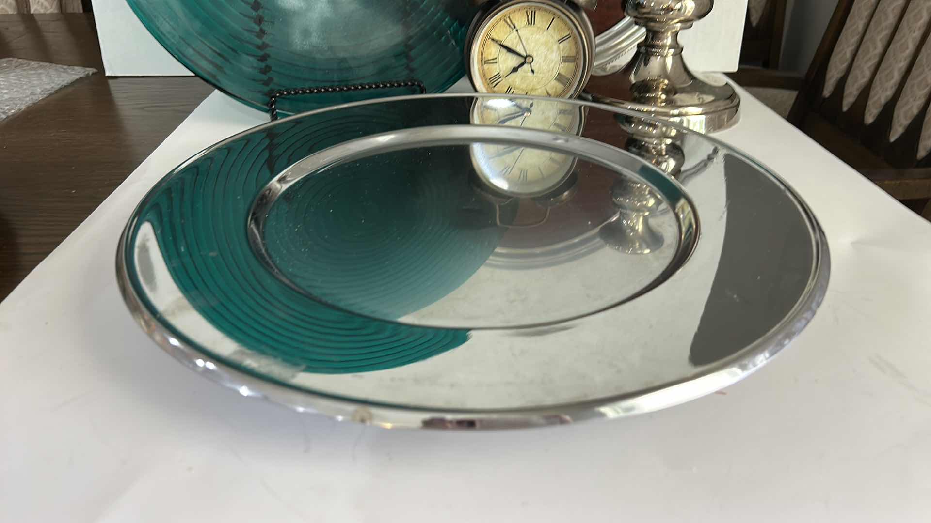 Photo 1 of TRAYS, GLASS PLATE, CLOCK AND CANDLE HOLDER