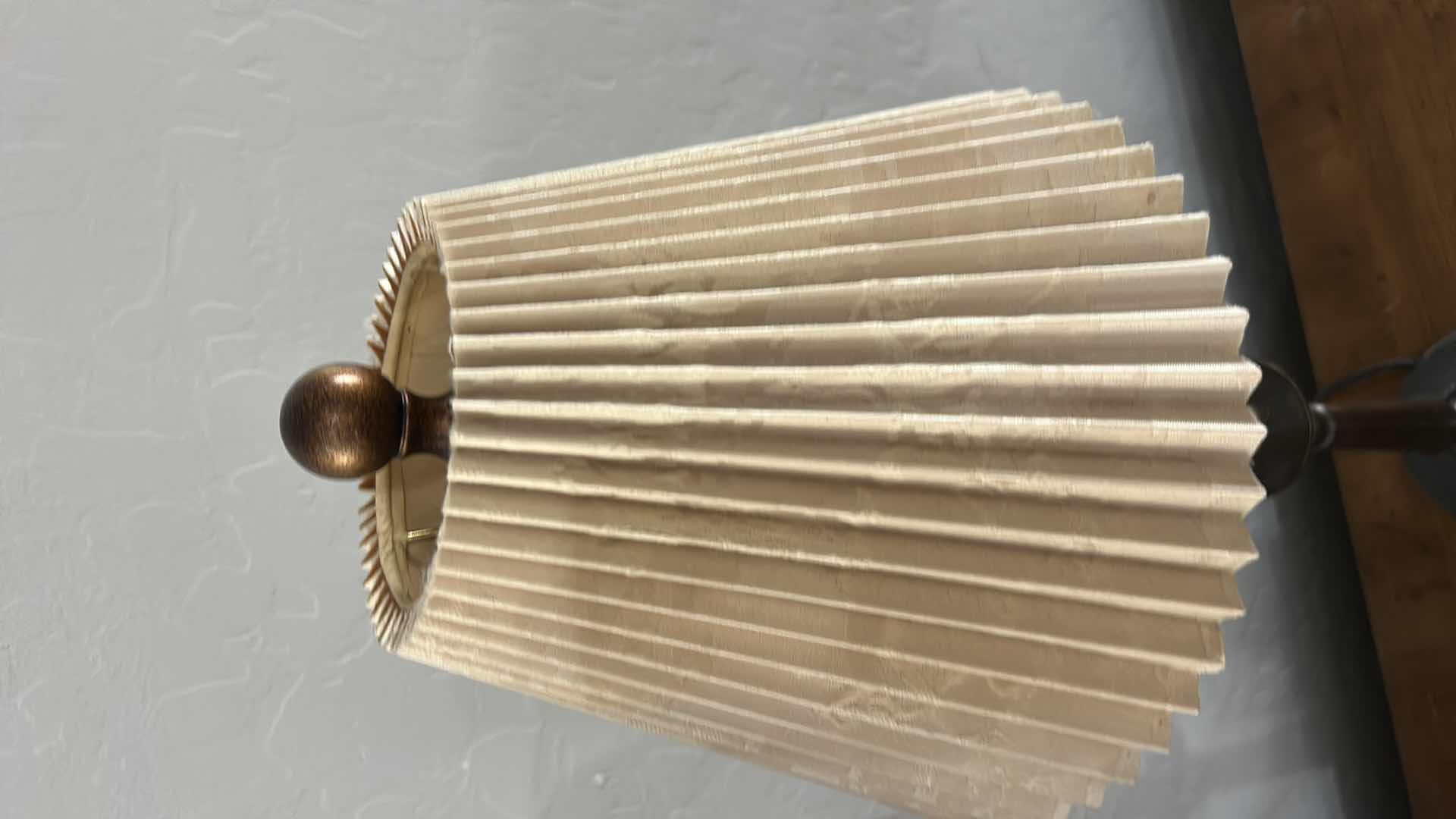 Photo 1 of 2- ANTIQUE BRONZE TABLE LAMP WITH PLEATED EMPIRE SHADE & FLUTED COLUMN STEM H27”