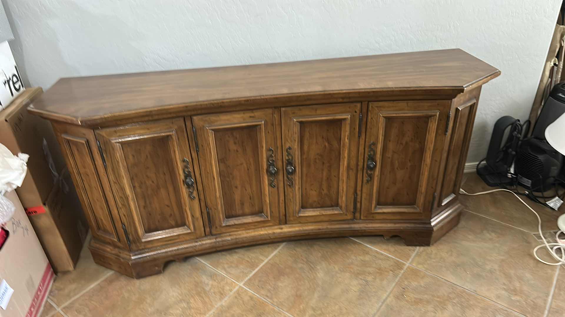 Photo 1 of HERITAGE GRAND TOUR CURVED FRONT WOOD SIDEBOARD CABINET FEATURES DISTINCTIVE WOOD GRAIN 62 1/4“ x 16“ x H27 1/2“