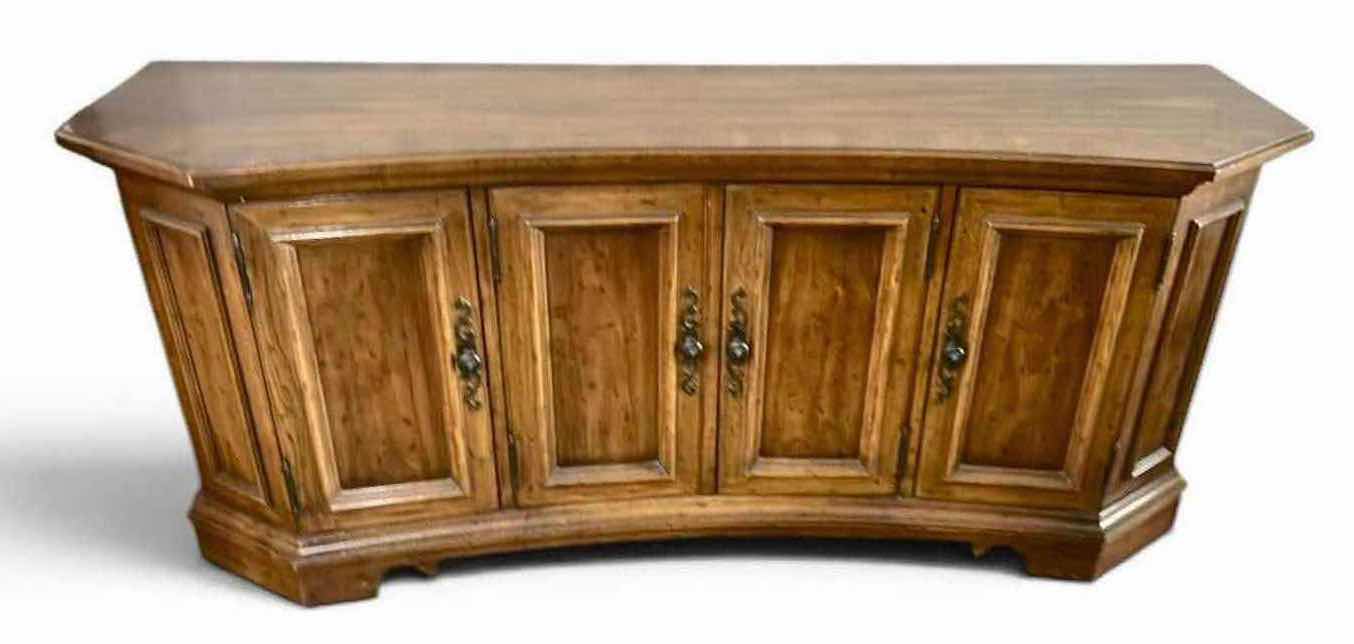 Photo 1 of HERITAGE GRAND TOUR CURVED FRONT WOOD SIDEBOARD CABINET FEATURES DISTINCTIVE WOOD GRAIN 62 1/4“ x 16“ x H27 1/2“