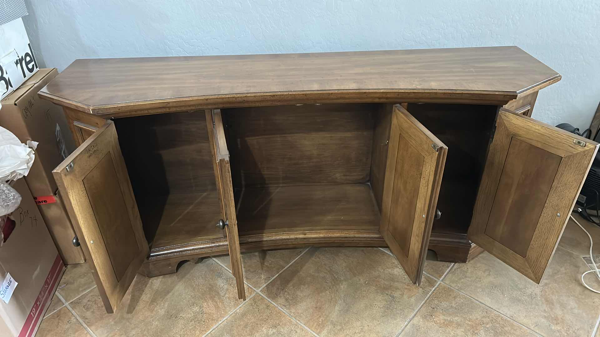 Photo 1 of HERITAGE GRAND TOUR CURVED FRONT WOOD SIDEBOARD CABINET FEATURES DISTINCTIVE WOOD GRAIN 62 1/4“ x 16“ x H27 1/2“