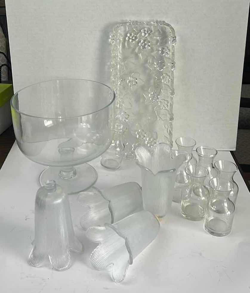 Photo 1 of CRYSTAL PLATTER, GLASS COMPOTE BOWL, CANDLE INSERTS & MORE
