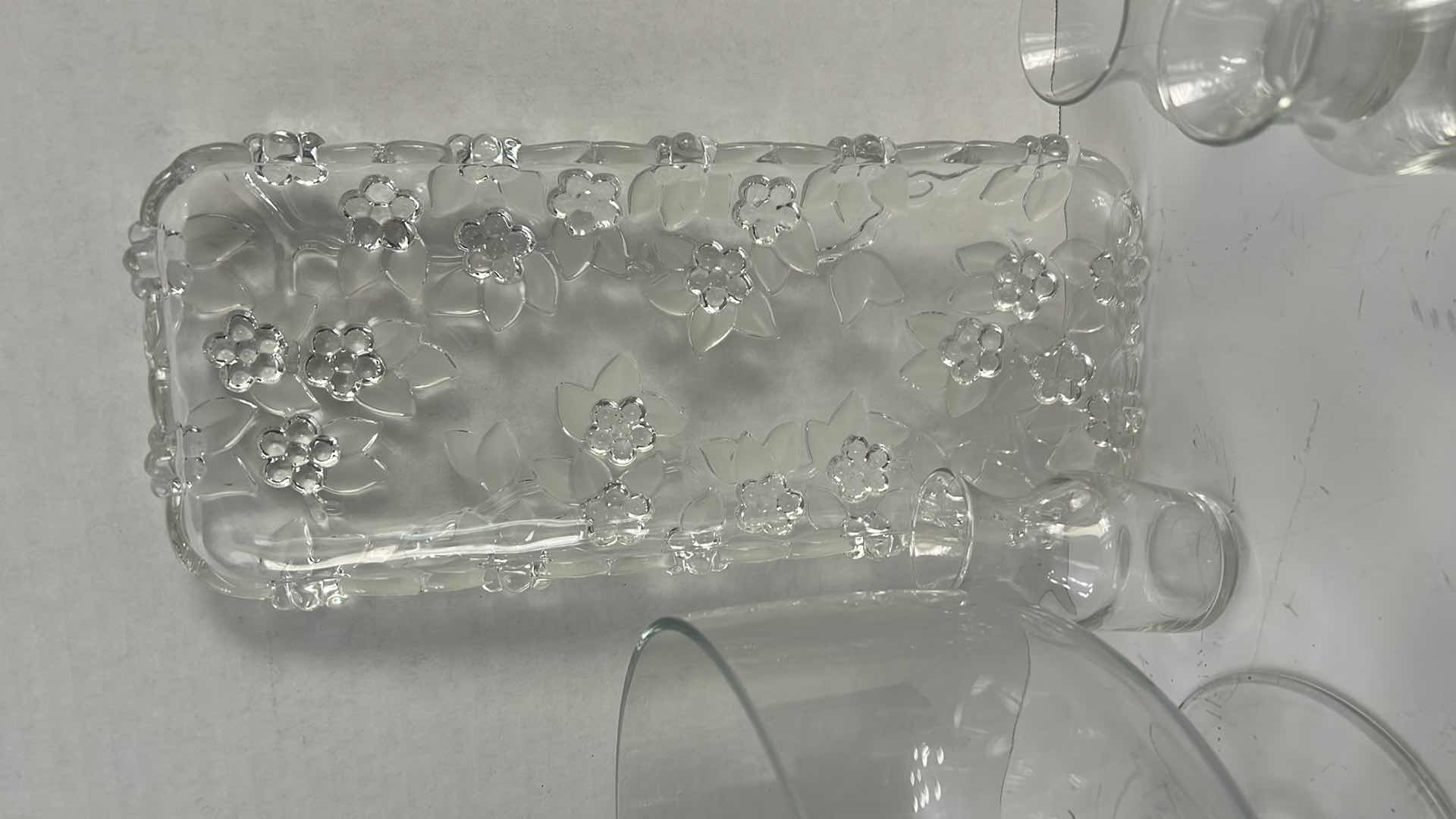 Photo 1 of CRYSTAL PLATTER, GLASS COMPOTE BOWL, CANDLE INSERTS & MORE