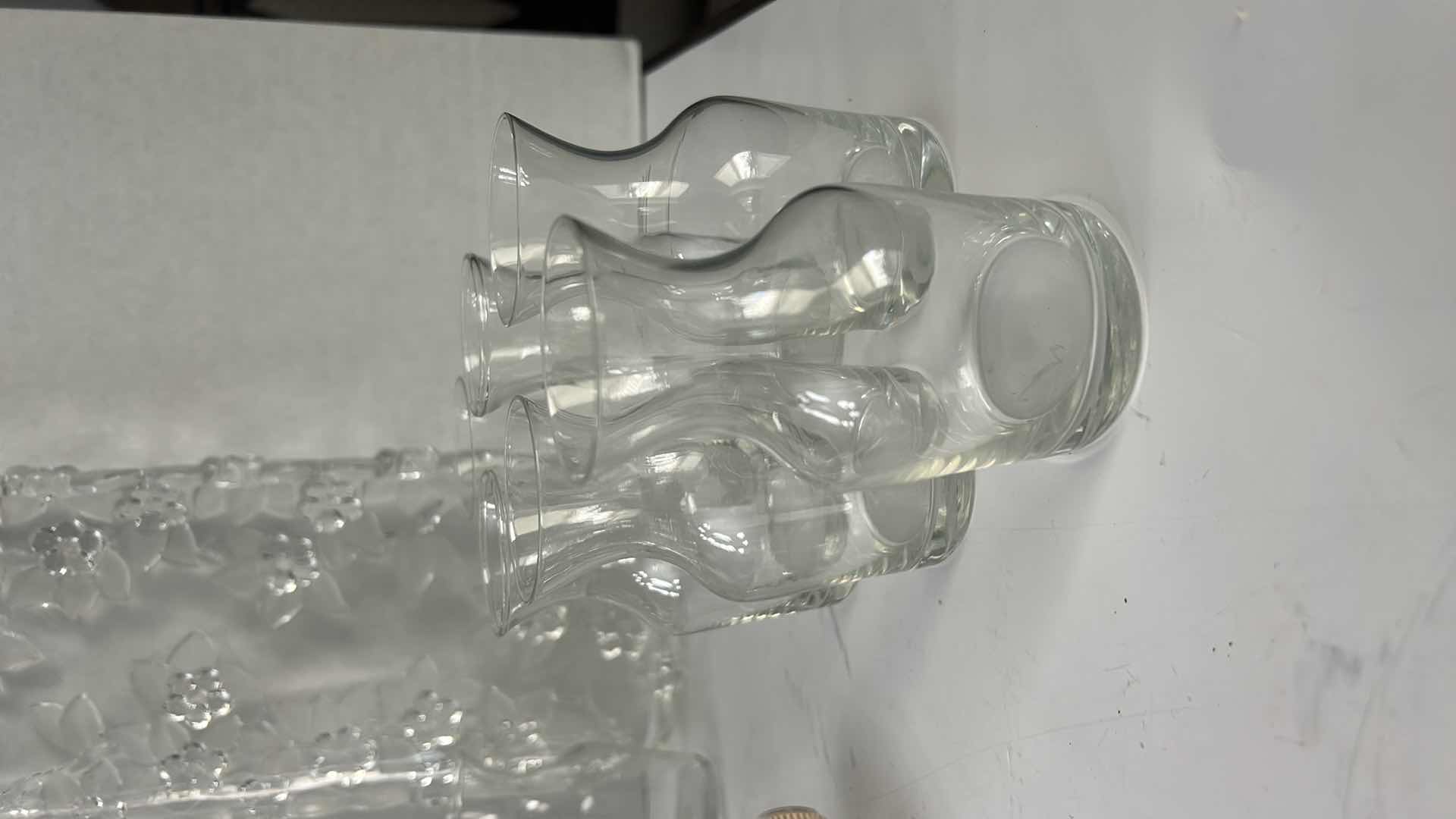 Photo 1 of CRYSTAL PLATTER, GLASS COMPOTE BOWL, CANDLE INSERTS & MORE