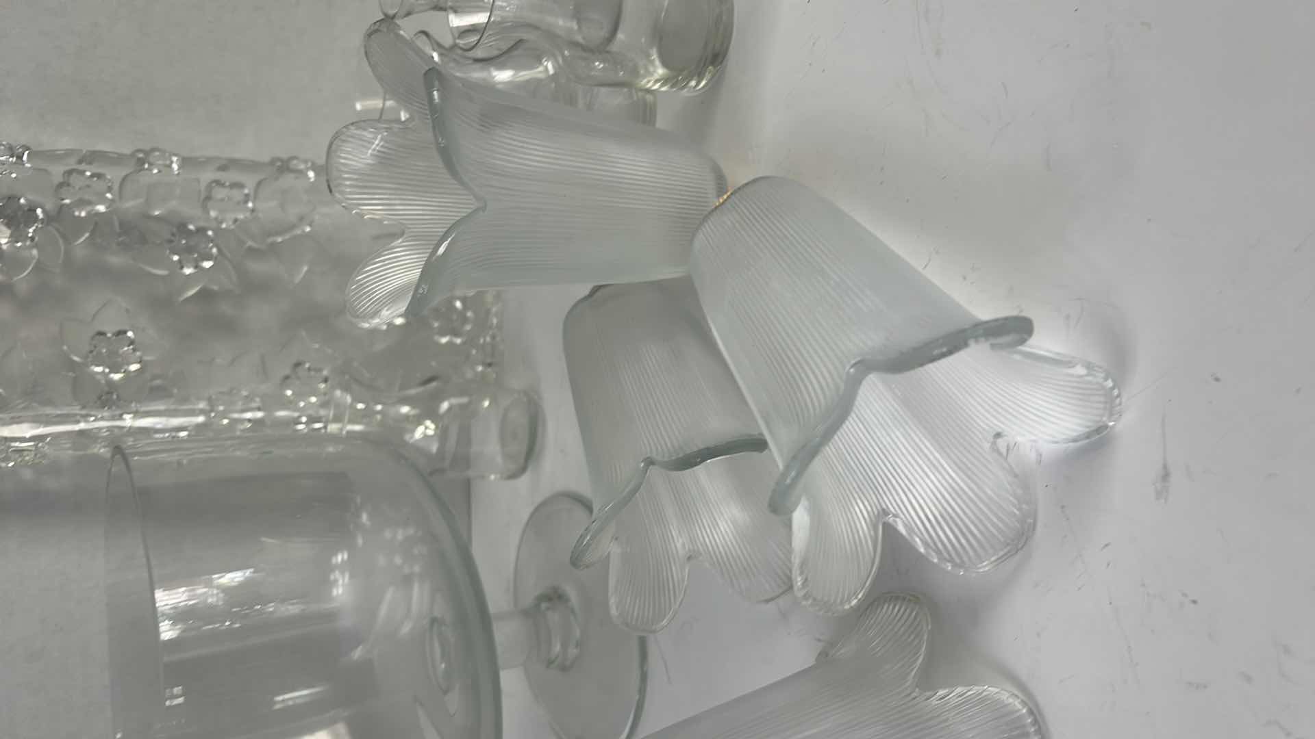 Photo 1 of CRYSTAL PLATTER, GLASS COMPOTE BOWL, CANDLE INSERTS & MORE