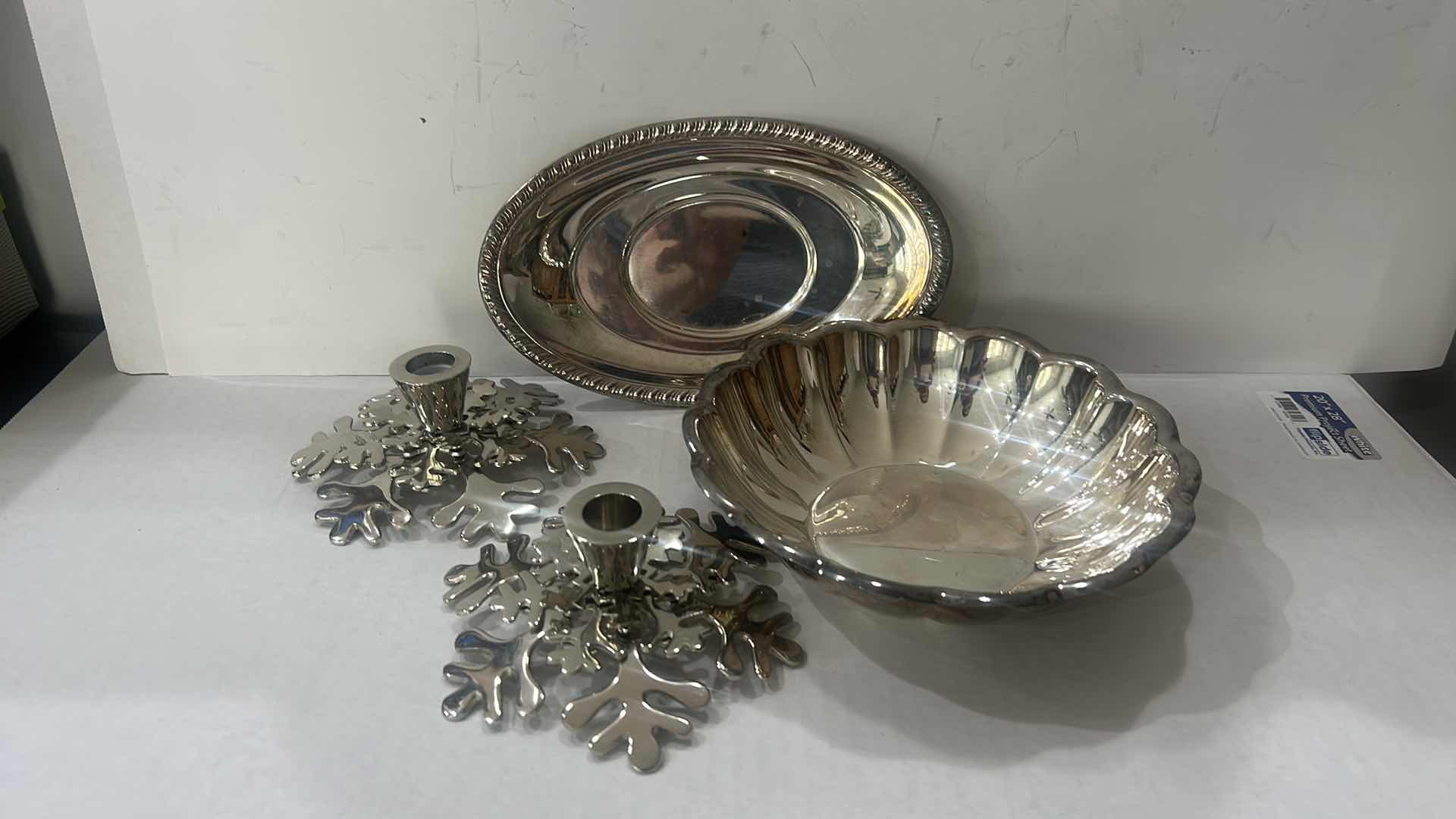 Photo 1 of VINTAGE REED & BARTON SILVER-PLATED SERVING DISHES & SILVER TONE CANDLEHOLDERS