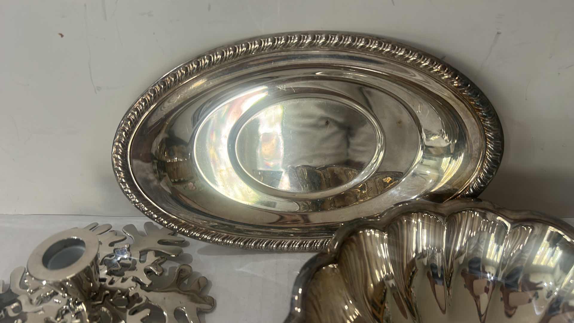 Photo 1 of VINTAGE REED & BARTON SILVER-PLATED SERVING DISHES & SILVER TONE CANDLEHOLDERS