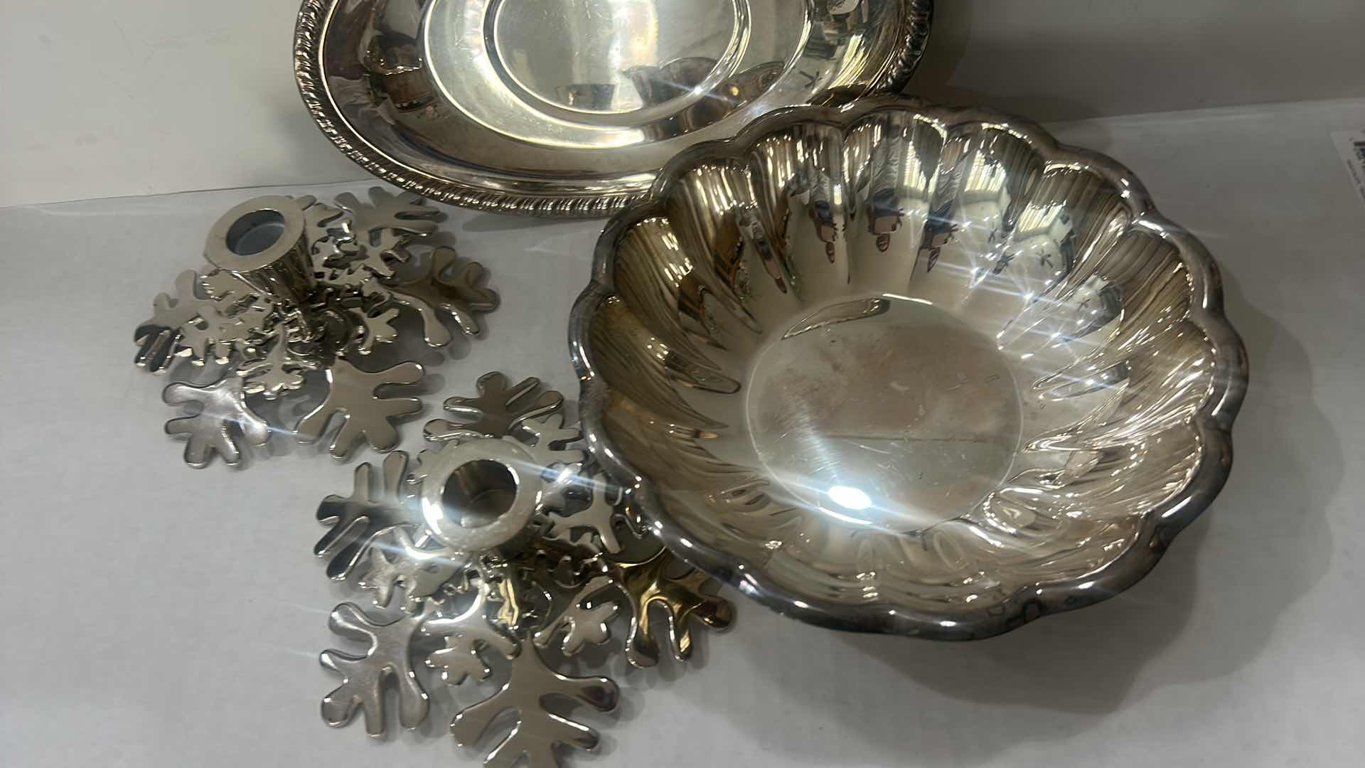 Photo 1 of VINTAGE REED & BARTON SILVER-PLATED SERVING DISHES & SILVER TONE CANDLEHOLDERS