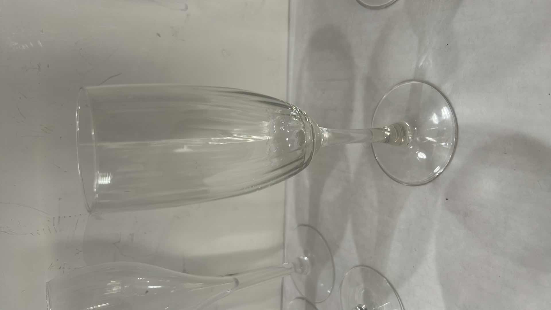 View 5 of 5 MARQUIS BY WATERFORD CRYSTAL CHAMPAGNE FLUTES IN THE POPULAR “OMEGA” PATTERN & 5 VINTAGE CLEAR GLASS CHAMPAGNE FLUTES,