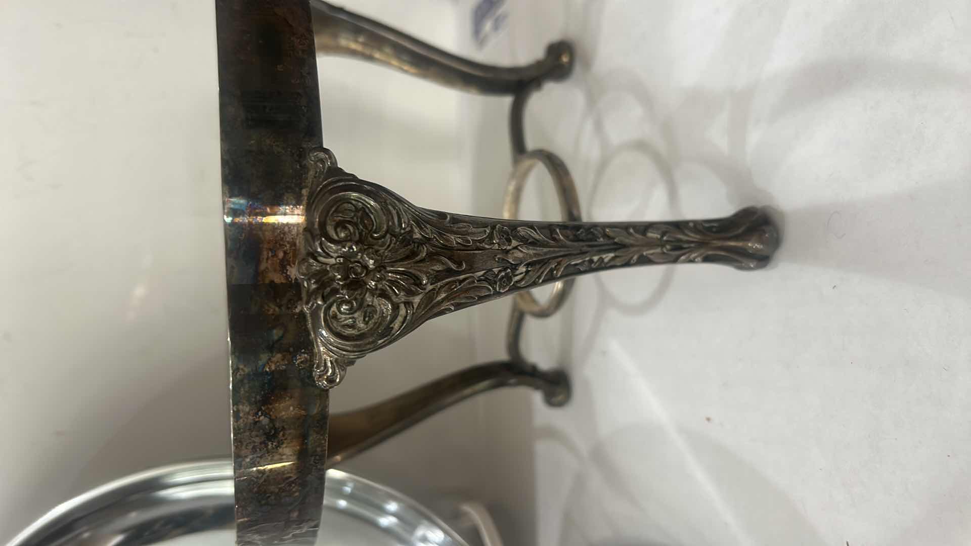 Photo 1 of VINTAGE SILVER-PLATED CHAFING DISH SET BY LEONARD SILVER INCLUDES A COVERED SERVING DISH, A HEAT-RESISTANT GLASS BOWL INSERT, A WARMING STAND, AND A SERVING TRAY.