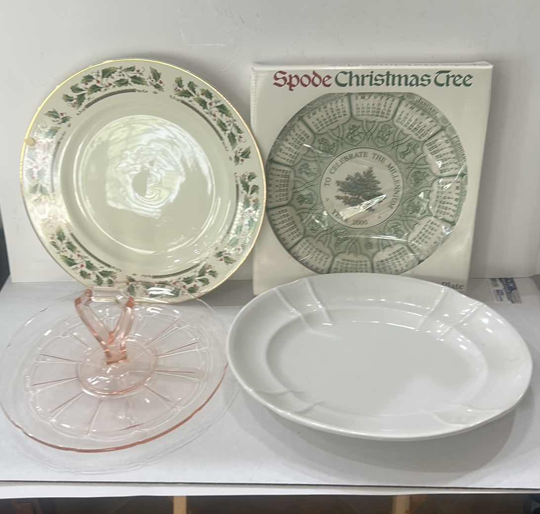 Photo 1 of MIX OF VINTAGE HOLIDAY TABLEWARE, MID-CENTURY DEPRESSION GLASS, AND ANTIQUE IRONSTONE.