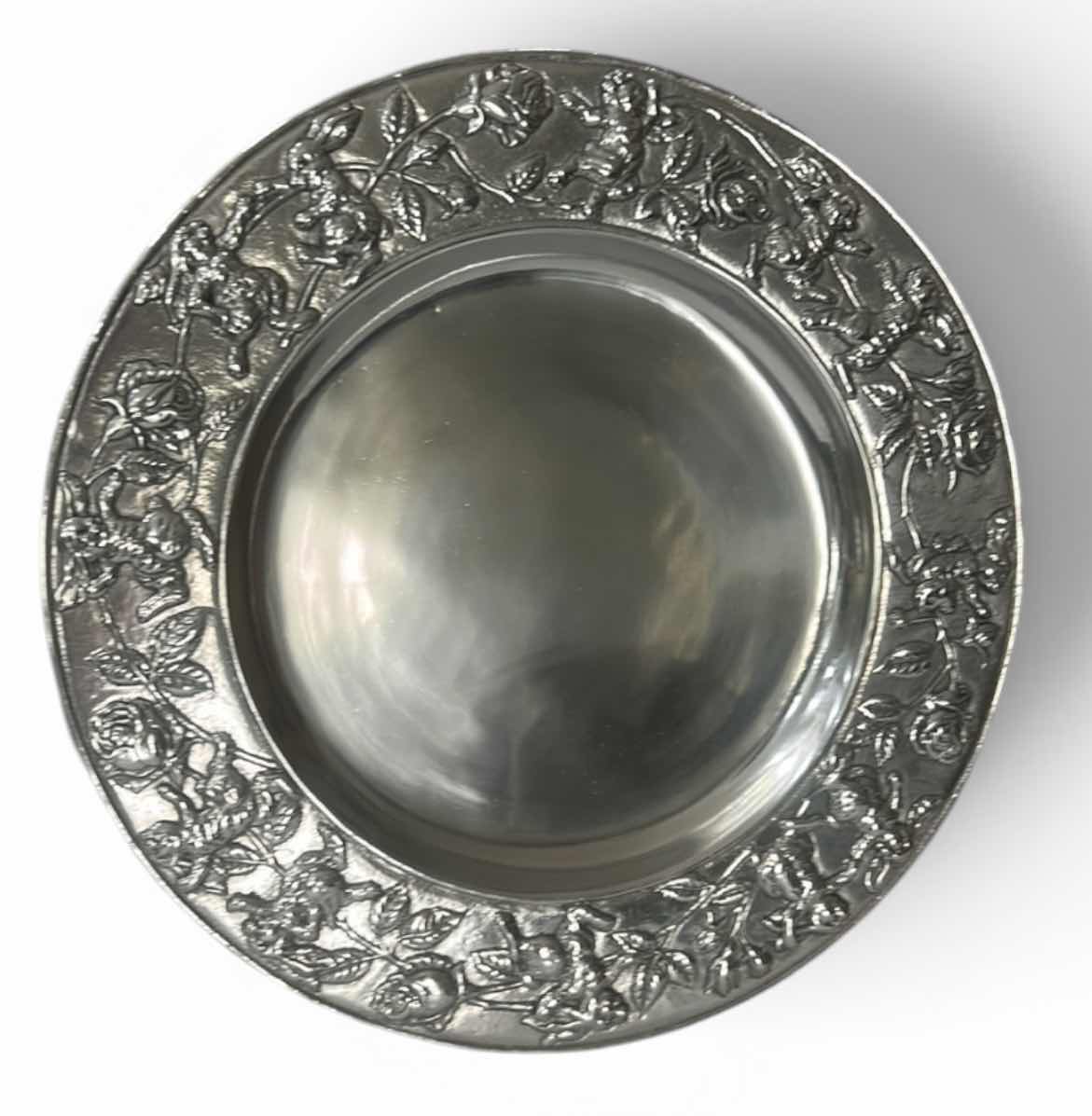 Photo 1 of 1995 ARTHUR COURT RABBIT AND ROSES 14” ALUMINUM SERVING PLATTER.