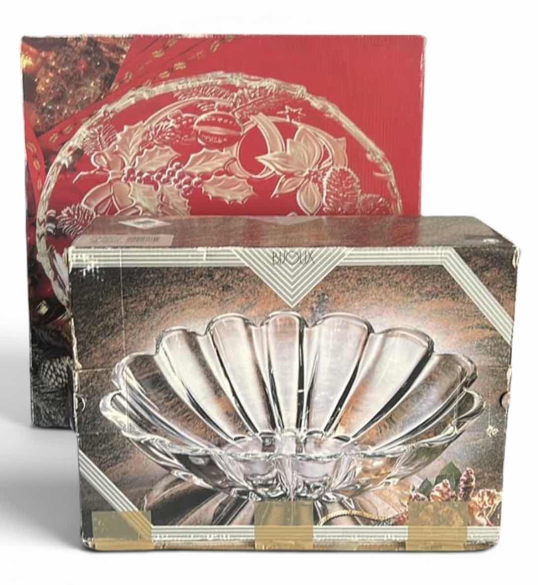 Photo 1 of VINTAGE WALTHER-GLAS “BIJOUX” CRYSTAL CANDY DISH & FESTIVE SPIRIT SA 833/313 ROUND HOSTESS PLATTER 15”