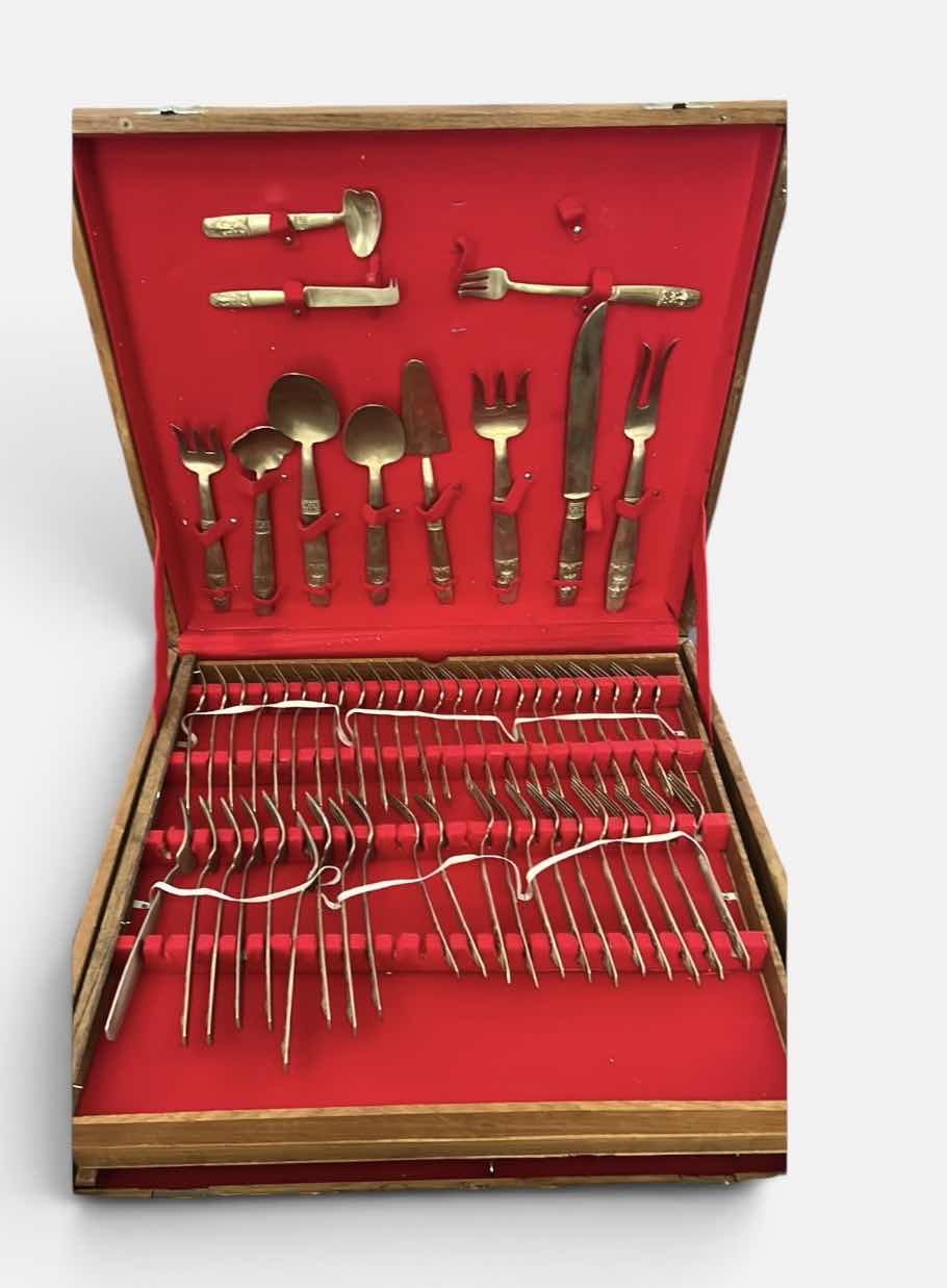 Photo 1 of VINTAGE THAI BRONZE FLATWARE, SET 87 PIECES,