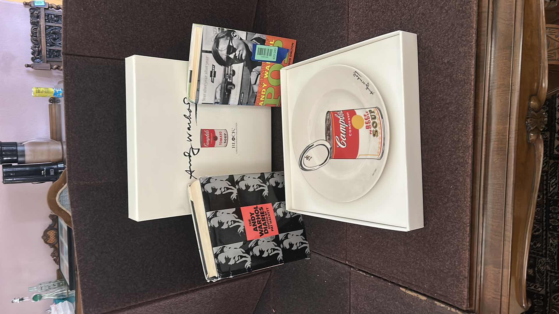 Photo 1 of ANDY WARHOL LIMITED EDITION BOX COLLECTOR SET – CAMPBELL SOUP CAN CERAMIC PLATE & HARDCOVER BOOKS