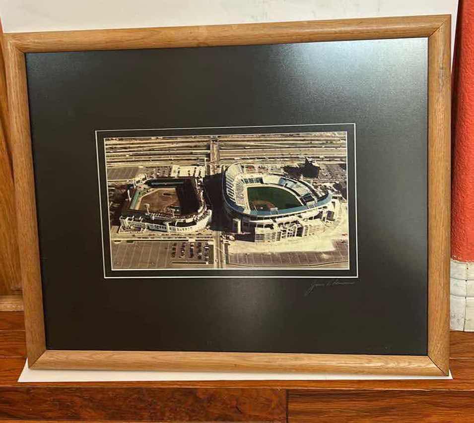 Photo 1 of FRAMED AND SIGNED PHOTO BY BOB HORSCH GALLERY PRINT ARTWORK FEATURING BOTH THE OLD AND NEW COMISKY PARK . 21 1/2” x H17 1/2”