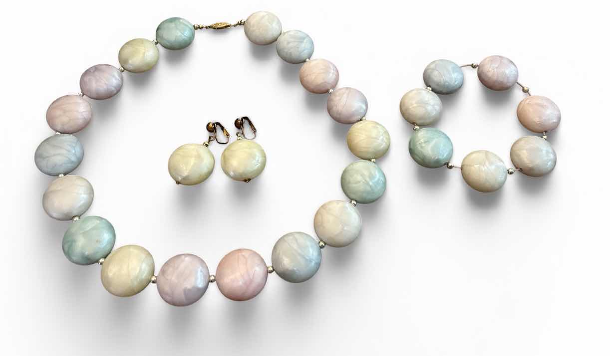 Photo 1 of 1960’S PASTEL MULTI-BEAD NECKLACE SET - STATEMENT JEWELRY WITH CHUNKY, ROUNDED BEADS
