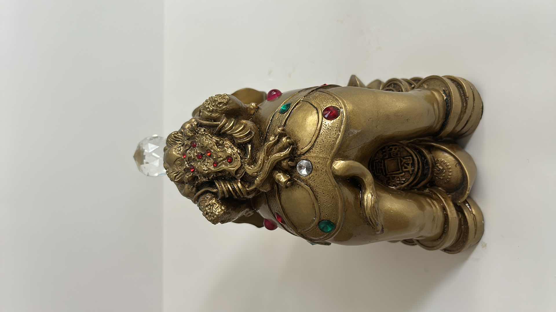 View 6 of FENG SHUI ORNAMENT – GOLDEN ELEPHANT, SUPPORTING A THREE LEGGED MONEY TOAD AND HOLDING A CRYSTAL BALL FIGURINE H7 1/2”