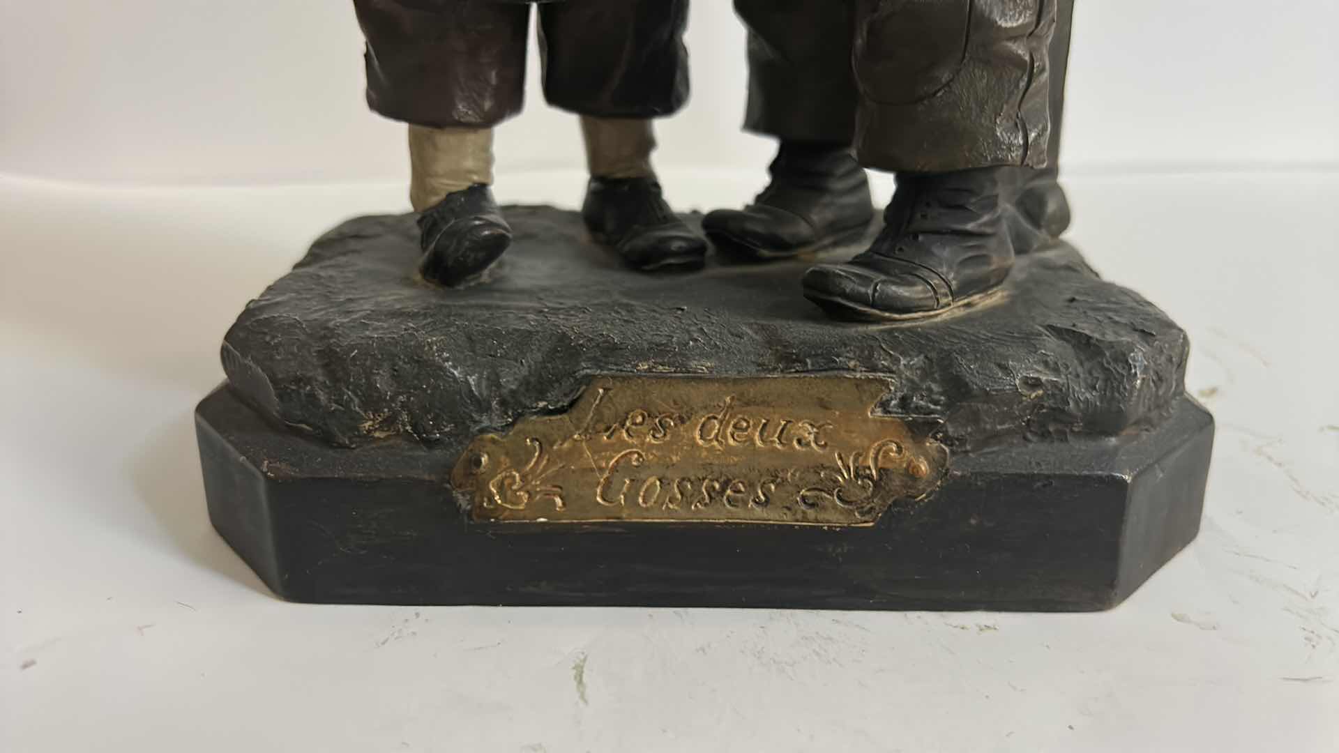Photo 1 of LATE 19TH CENTURY, POLYCHROME, TERRA-COTTA SCULPTURE TITLED “Les Deux Gosses" (The Two Kids) or "Ein wichtiges Geheimnis!" (An Important Secret!), DESIGNED BY AUSTRIAN ARTIST JOHANN MARESCH. METAL H12” $200