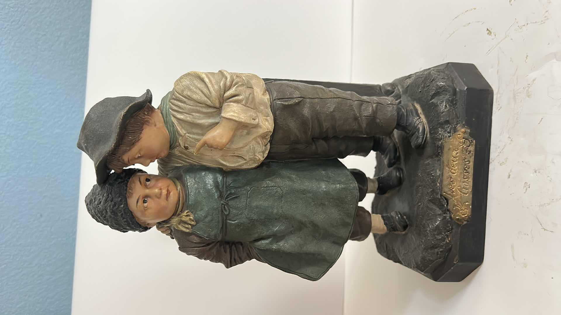 Photo 1 of LATE 19TH CENTURY, POLYCHROME, TERRA-COTTA SCULPTURE TITLED “Les Deux Gosses" (The Two Kids) or "Ein wichtiges Geheimnis!" (An Important Secret!), DESIGNED BY AUSTRIAN ARTIST JOHANN MARESCH. METAL H12” $200