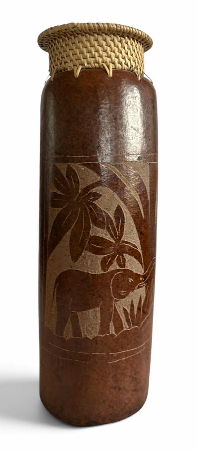 Photo 1 of VINTAGE RED CLAY OR REDWARE, CERAMIC SAFARI VASE, H14”