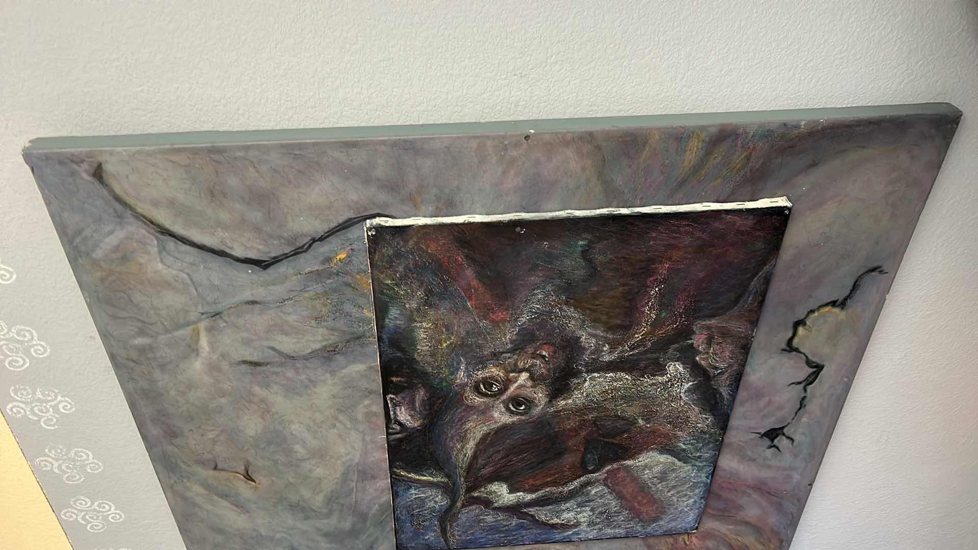 Photo 1 of STRETCHED, OIL ON CANVAS, ABSTRACT PAINTING WITH SURREAL FIGURES “ ETHEREAL DRAGON” ARTWORK . 50” x 4’