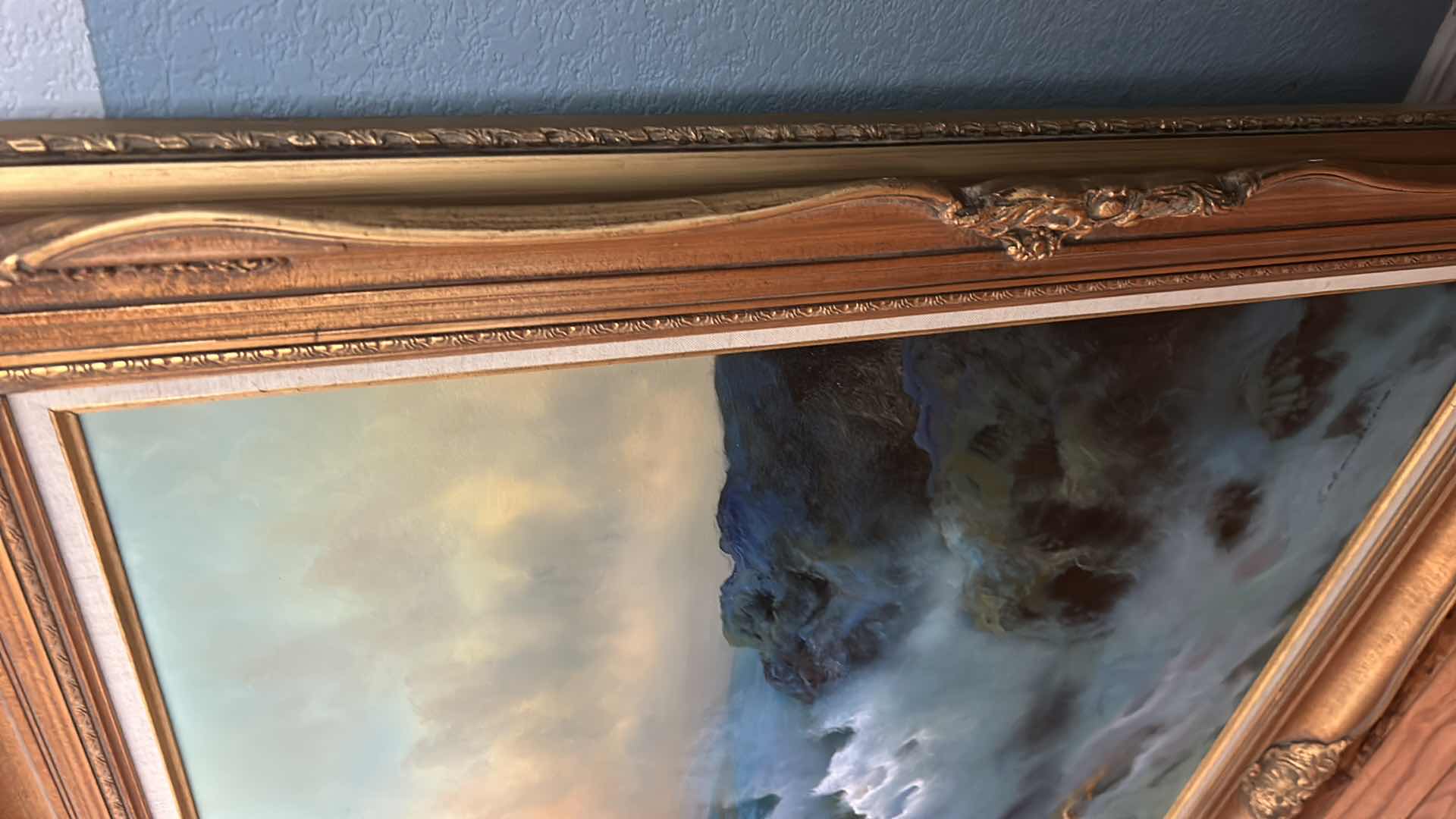 Photo 1 of ORNATELY FRAMED MID-CENTURY MODERN OIL ON CANVAS PAINTING, “LUMINOUS SEASCAPE” ARTWORK. SIGNED BY ARTIST ZENELLI CALANDRINO 58“ x H46“ $700
