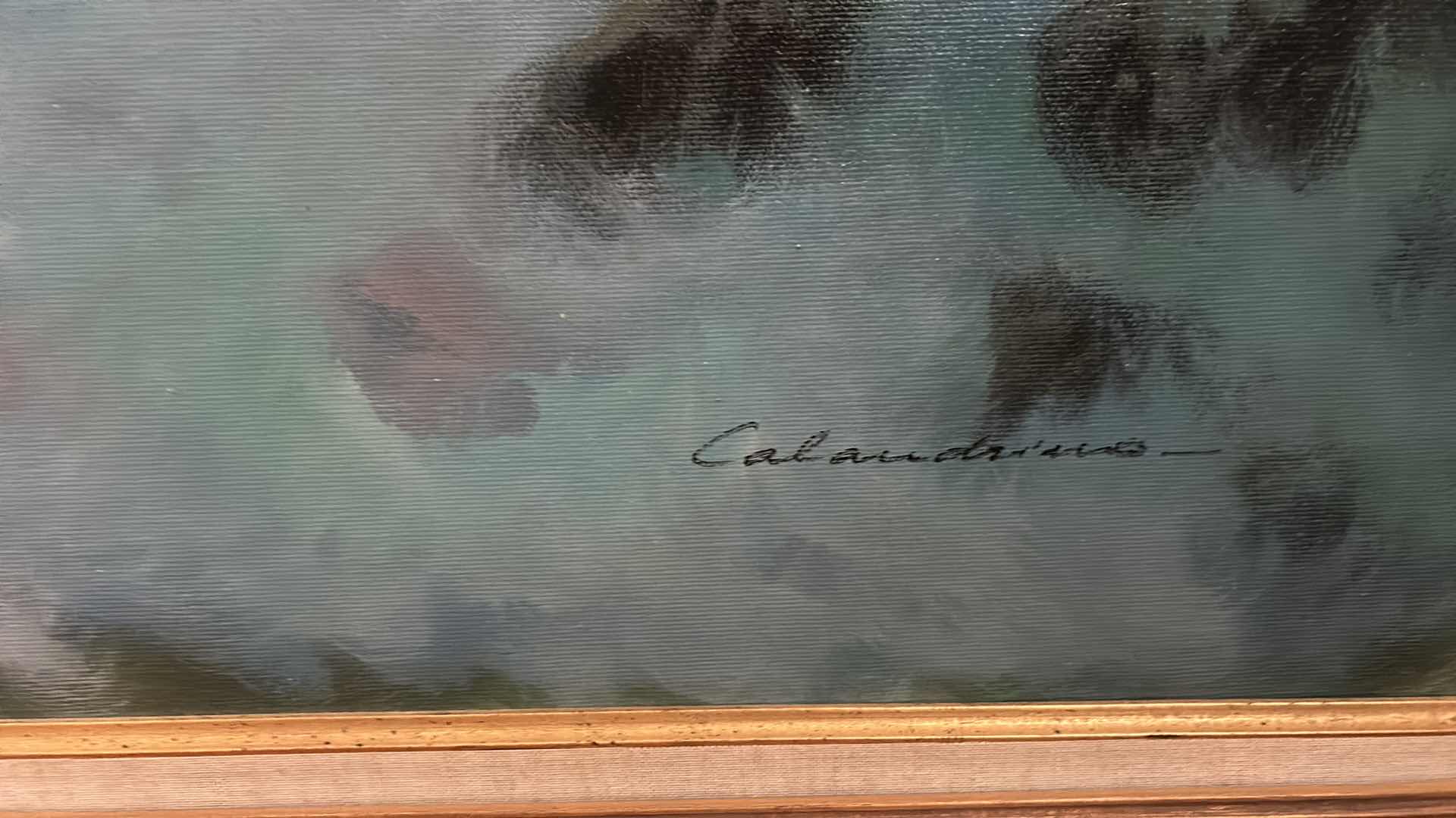 Photo 1 of ORNATELY FRAMED MID-CENTURY MODERN OIL ON CANVAS PAINTING, “LUMINOUS SEASCAPE” ARTWORK. SIGNED BY ARTIST ZENELLI CALANDRINO 58“ x H46“ $700